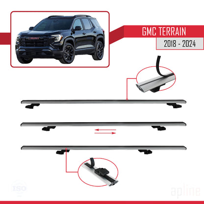 Compatible avec GMC Terrain 2018-2024 BASIC Model Barres de Toit Railing Porte-Bagages de Voiture Gris Aluminium 3 Barres