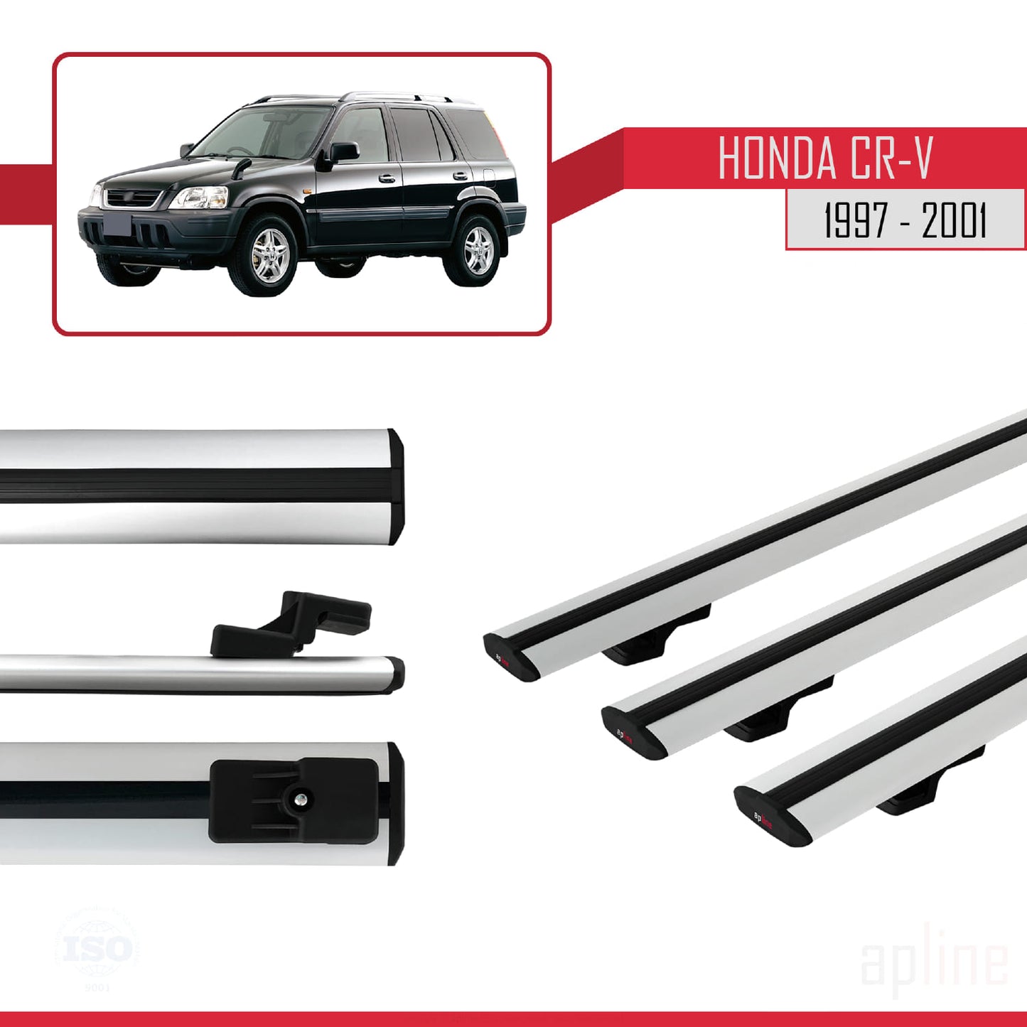 Compatible avec Honda CR-V 1997-2001 BASIC Model Barres de Toit Railing Porte-Bagages de Voiture Gris Aluminium 3 Barres