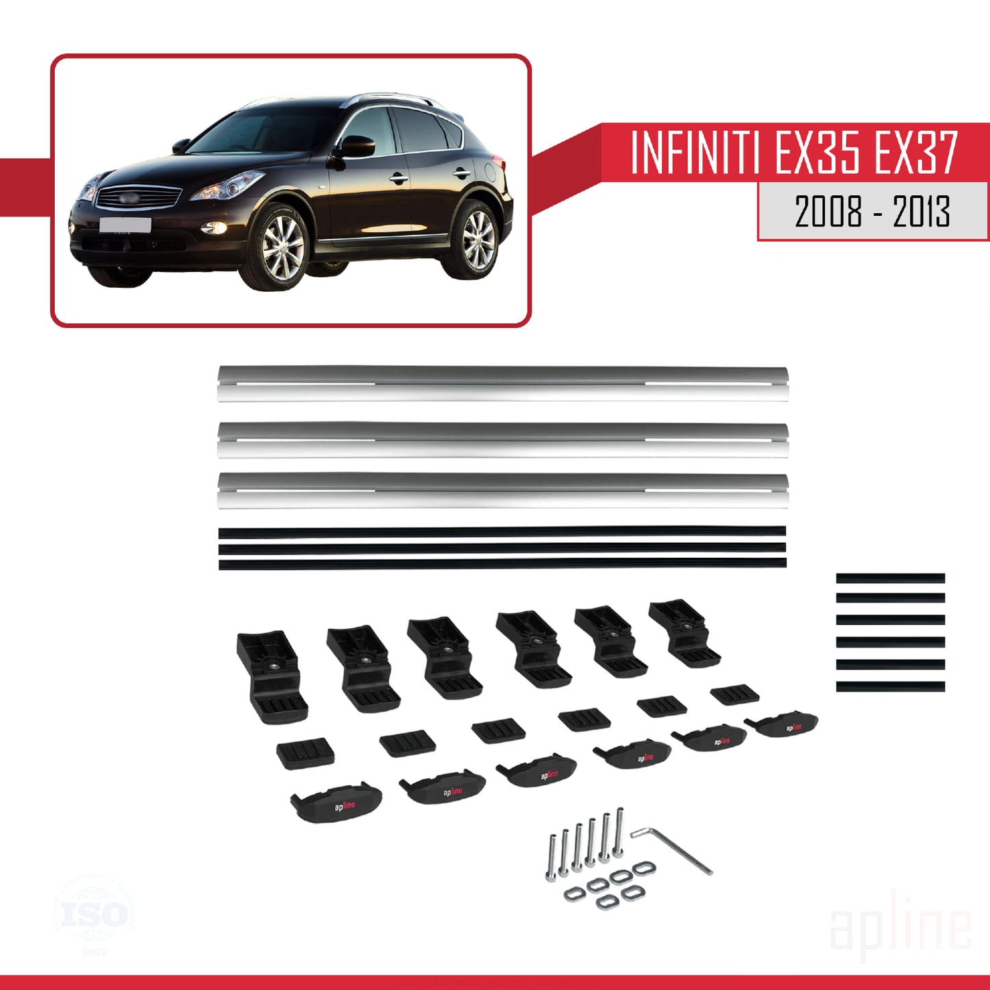 Compatible avec Infiniti EX35 EX37 2008-2013 BASIC Model Barres de Toit Railing Porte-Bagages de Voiture Gris Aluminium 3 Barres