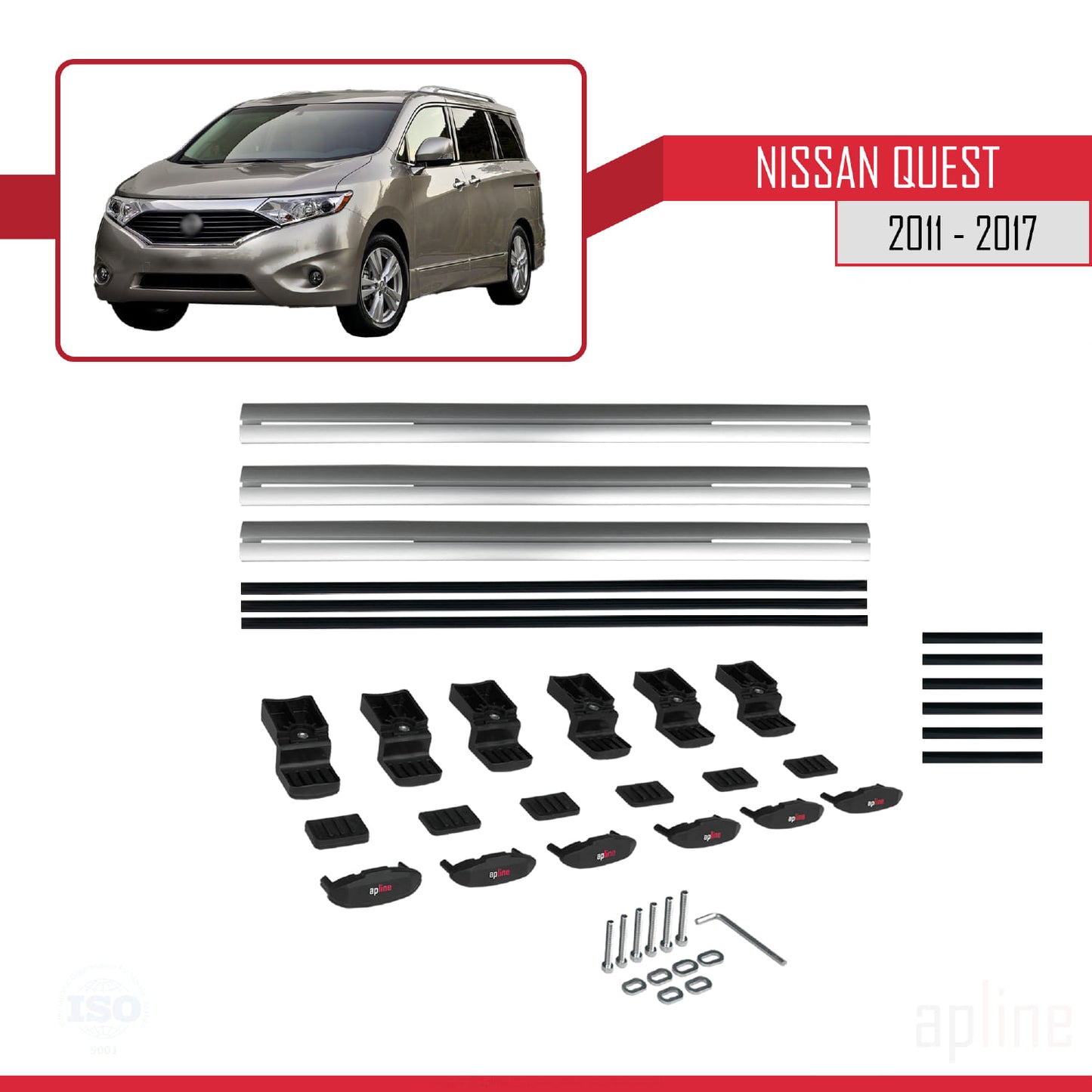 Compatible avec Nissan Quest 2011-2017 BASIC Model Barres de Toit Railing Porte-Bagages de Voiture Gris Aluminium 3 Barres