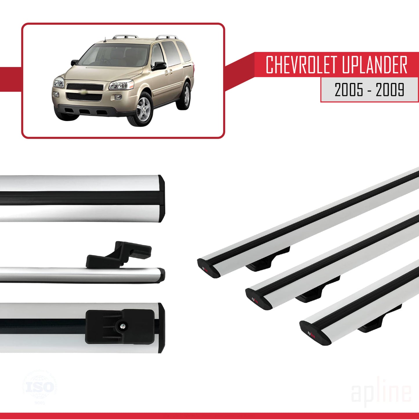 Kompatibel mit Chevrolet Uplander 2005-2009 BASIC Model Relingträger Dachträger Auto Gepäckträger Grau Aluminium 3 Stangen