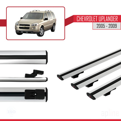 Kompatibel mit Chevrolet Uplander 2005-2009 BASIC Model Relingträger Dachträger Auto Gepäckträger Grau Aluminium 3 Stangen