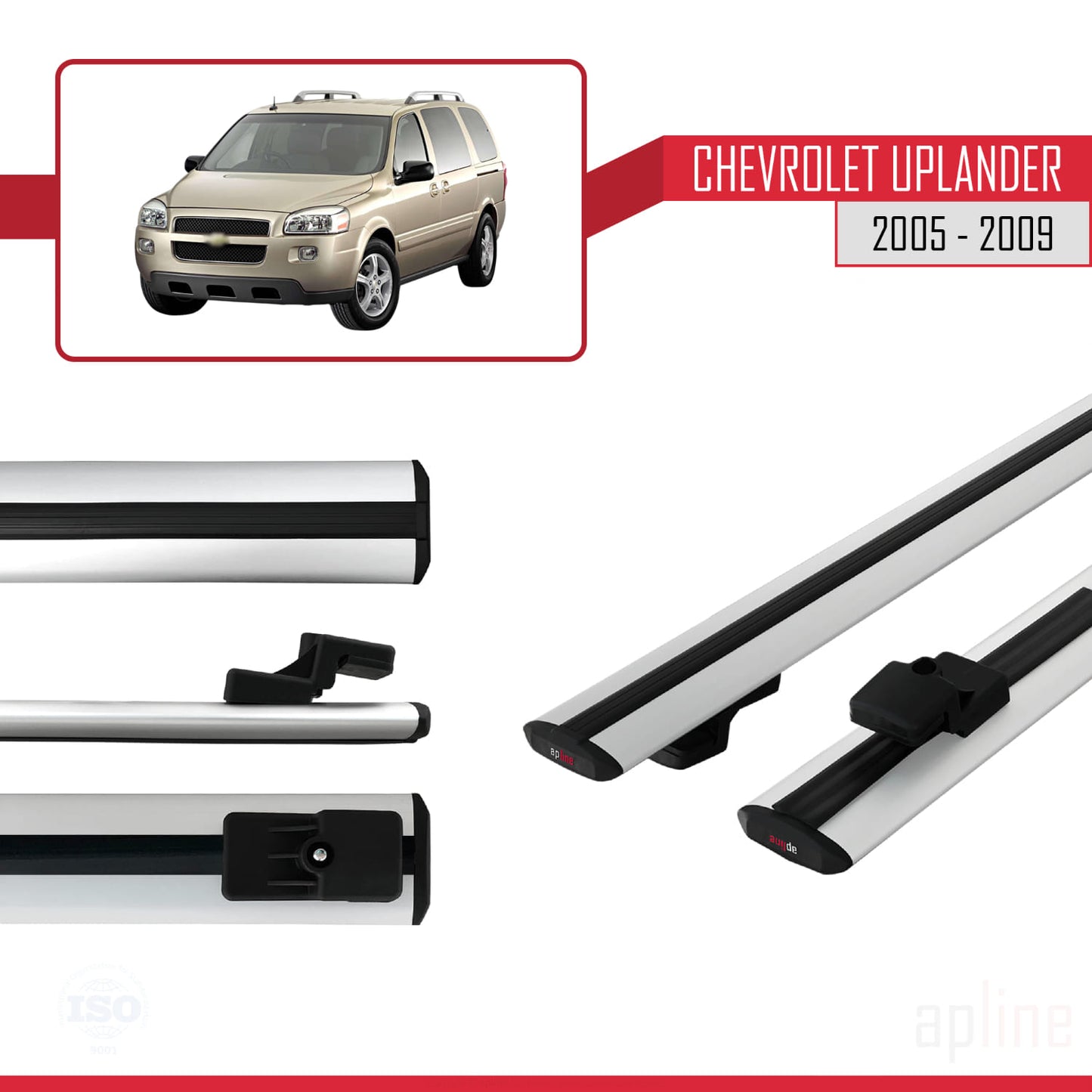 Compatible with Chevrolet Uplander 2005-2009 BASIC Model Car Roof Rack Cross Bar Grey Aluminium 2 Bars