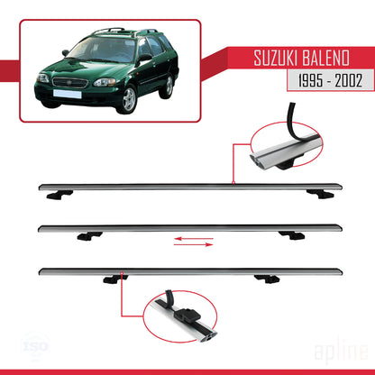 Compatible avec Suzuki Baleno 1995-2002 BASIC Model Barres de Toit Railing Porte-Bagages de Voiture Gris Aluminium 3 Barres