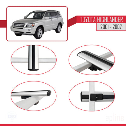Compatible avec Toyota Highlander 2001-2007 BASIC Model Barres de Toit Railing Porte-Bagages de Voiture Gris Aluminium 2 Barres