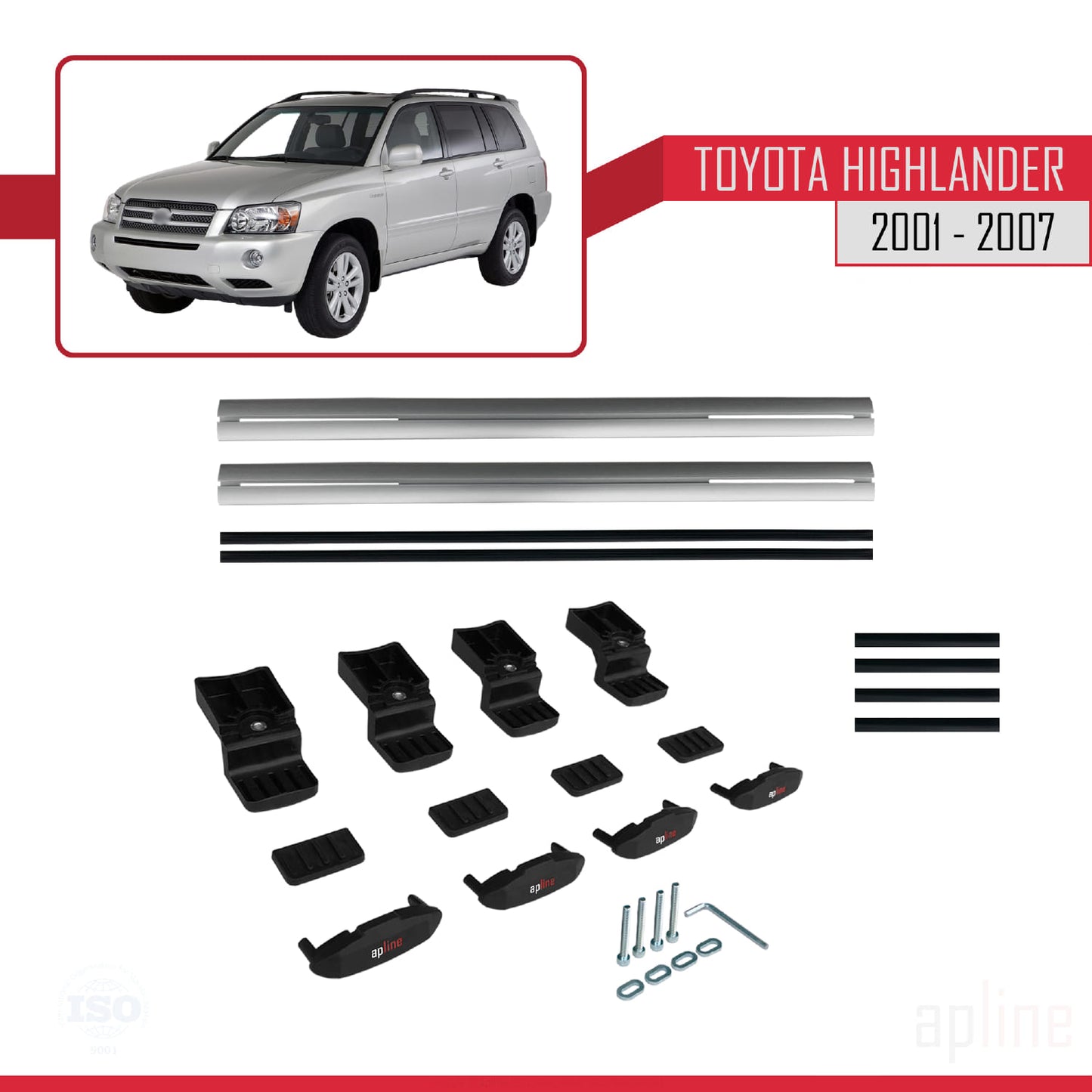 Compatible avec Toyota Highlander 2001-2007 BASIC Model Barres de Toit Railing Porte-Bagages de Voiture Gris Aluminium 2 Barres