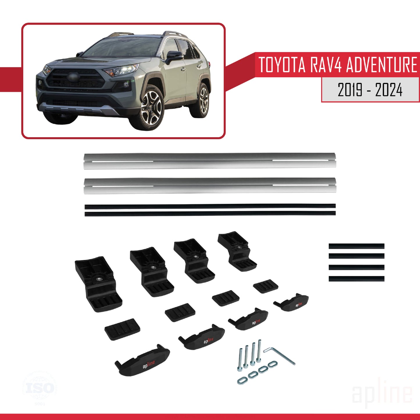 Compatible avec Toyota RAV4 Adventure 2019-2024 BASIC Model Barres de Toit Railing Porte-Bagages de Voiture Gris Aluminium 2 Barres
