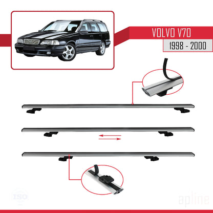 Compatible with Volvo V70 1998-2000 BASIC Model Car Roof Rack Cross Bar Grey Aluminium 3 Bars