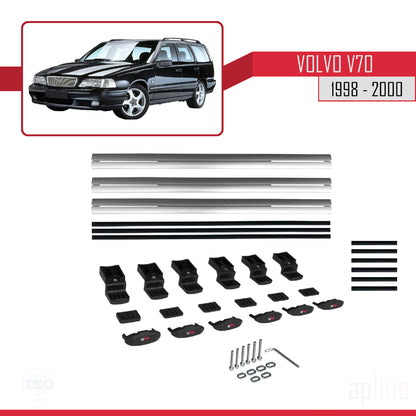 Compatible with Volvo V70 1998-2000 BASIC Model Car Roof Rack Cross Bar Grey Aluminium 3 Bars