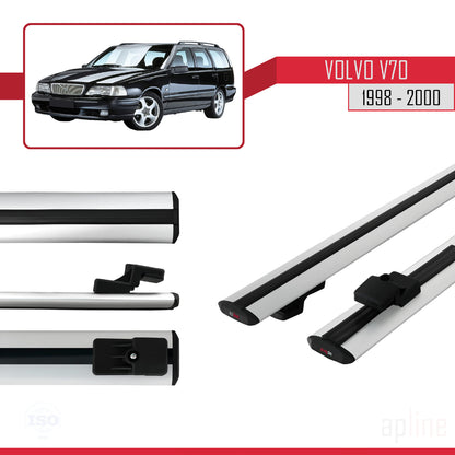 Compatible with Volvo V70 1998-2000 BASIC Model Car Roof Rack Cross Bar Grey Aluminium 3 Bars