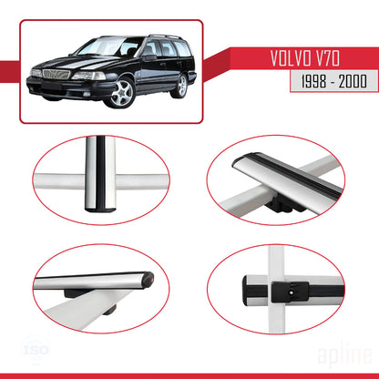 Compatible with Volvo V70 1998-2000 BASIC Model Car Roof Rack Cross Bar Grey Aluminium 3 Bars