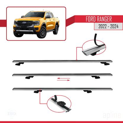 Compatible avec Ford Ranger (P703) 2022-2024 BASIC Model Barres de Toit Railing Porte-Bagages de Voiture Gris Aluminium 3 Barres