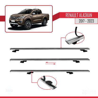 Compatible avec Renault Alaskan 2017-2023 BASIC Model Barres de Toit Railing Porte-Bagages de Voiture Gris Aluminium 3 Barres