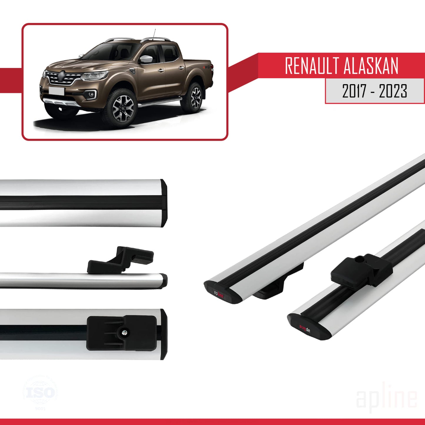 Compatible avec Renault Alaskan 2017-2023 BASIC Model Barres de Toit Railing Porte-Bagages de Voiture Gris Aluminium 2 Barres