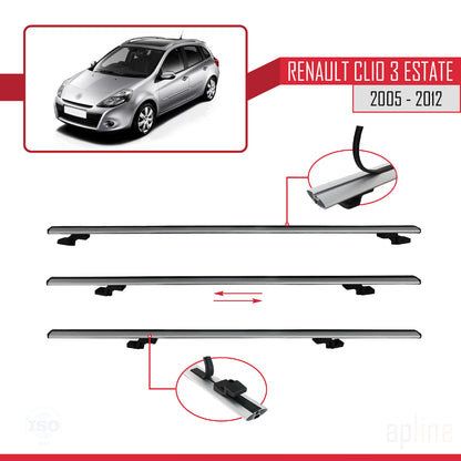 Compatible avec Renault Clio 3 Estate 2005-2012 BASIC Model Barres de Toit Railing Porte-Bagages de Voiture Gris Aluminium 3 Barres