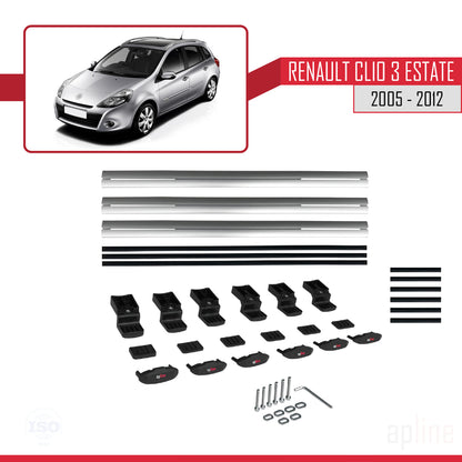 Compatible avec Renault Clio 3 Estate 2005-2012 BASIC Model Barres de Toit Railing Porte-Bagages de Voiture Gris Aluminium 3 Barres