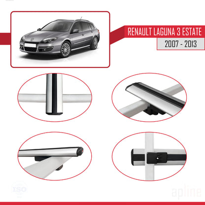 Compatible avec Renault Laguna 3 Estate 2007-2013 BASIC Model Barres de Toit Railing Porte-Bagages de Voiture Gris Aluminium 3 Barres
