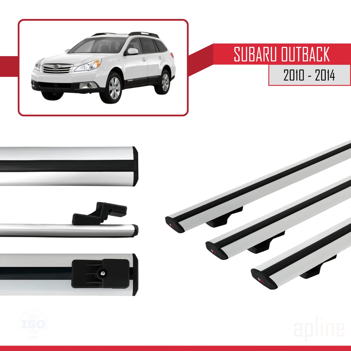 Compatible avec Subaru Outback 2010-2014 BASIC Model Barres de Toit Railing Porte-Bagages de Voiture Gris Aluminium 3 Barres