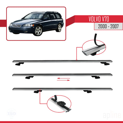 Compatible with Volvo V70 2000-2007 BASIC Model Car Roof Rack Cross Bar Grey Aluminium 3 Bars