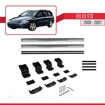 Compatible with Volvo V70 2000-2007 BASIC Model Car Roof Rack Cross Bar Grey Aluminium 3 Bars