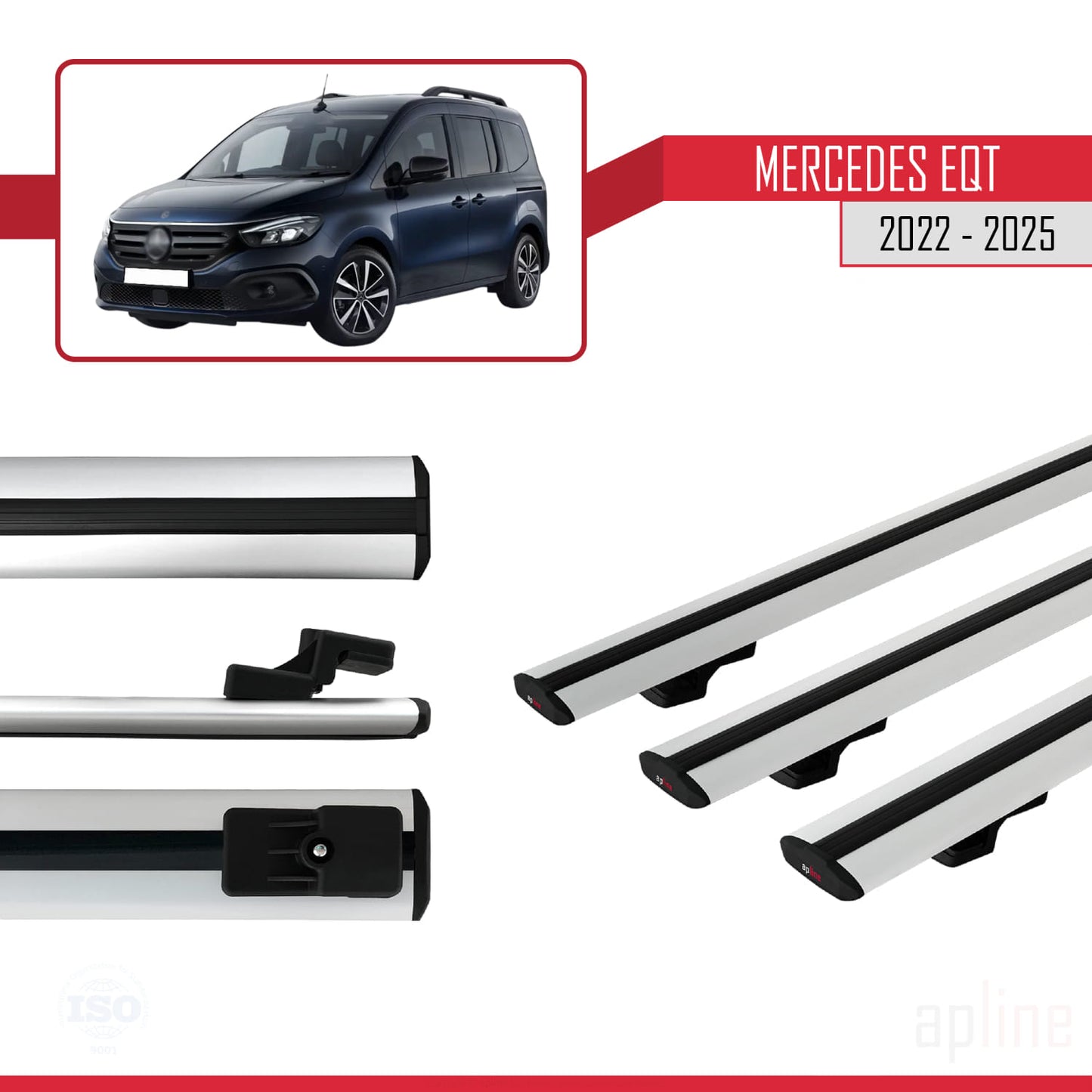 Compatible with Mercedes EQT / Citan W420 2022-2025 BASIC Model Car Roof Rack Cross Bar Grey Aluminium 3 Bars