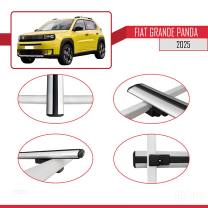 Compatible avec Fiat Grande Panda 2025-2025 BASIC Model Barres de Toit Railing Porte-Bagages de Voiture Gris Aluminium 3 Barres