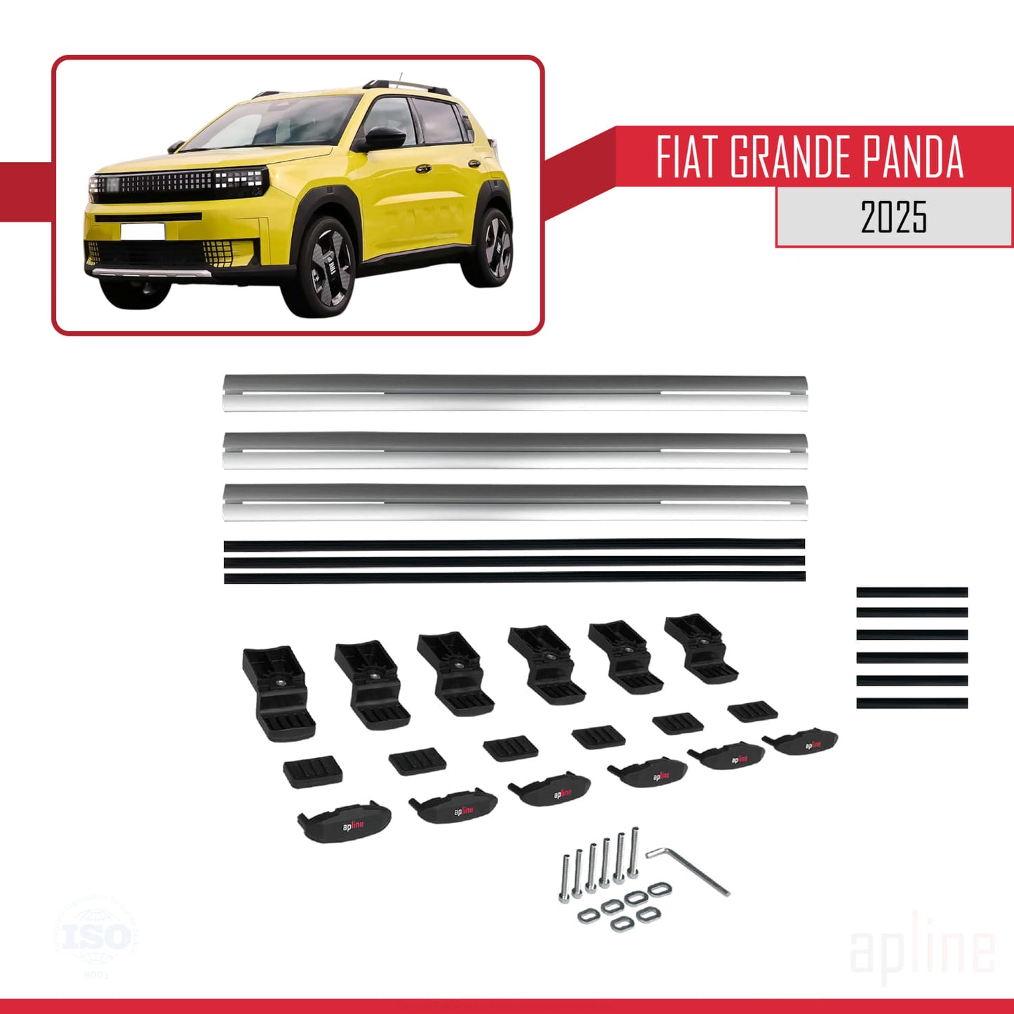 Compatible avec Fiat Grande Panda 2025-2025 BASIC Model Barres de Toit Railing Porte-Bagages de Voiture Gris Aluminium 3 Barres