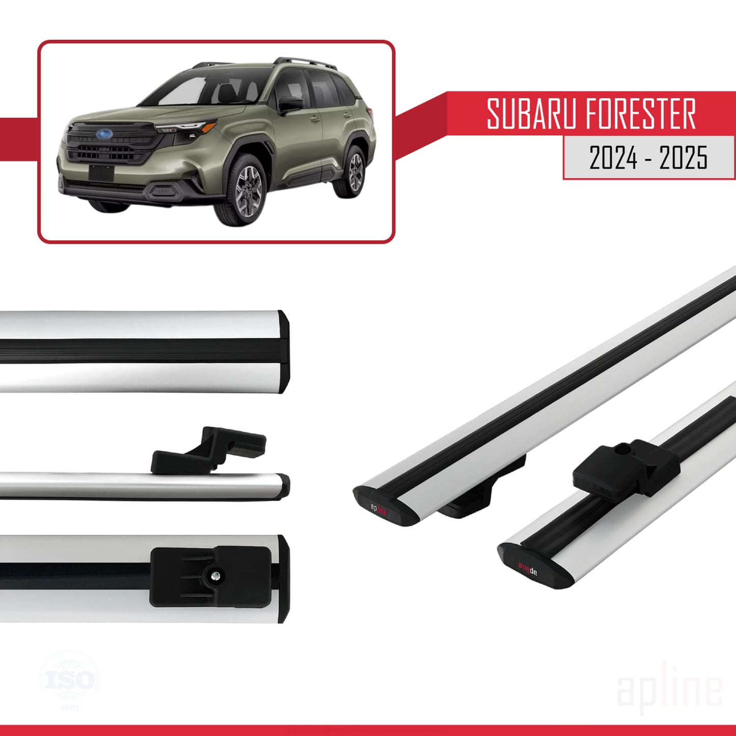 Compatible with Subaru Forester (Raised Roof) 2024-2025 BASIC Model Car Roof Rack Cross Bar Grey Aluminium 2 Bars
