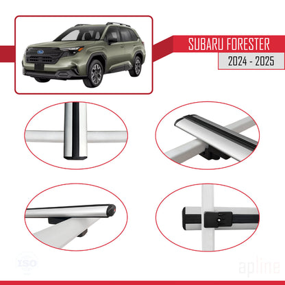 Compatible with Subaru Forester (Raised Roof) 2024-2025 BASIC Model Car Roof Rack Cross Bar Grey Aluminium 2 Bars