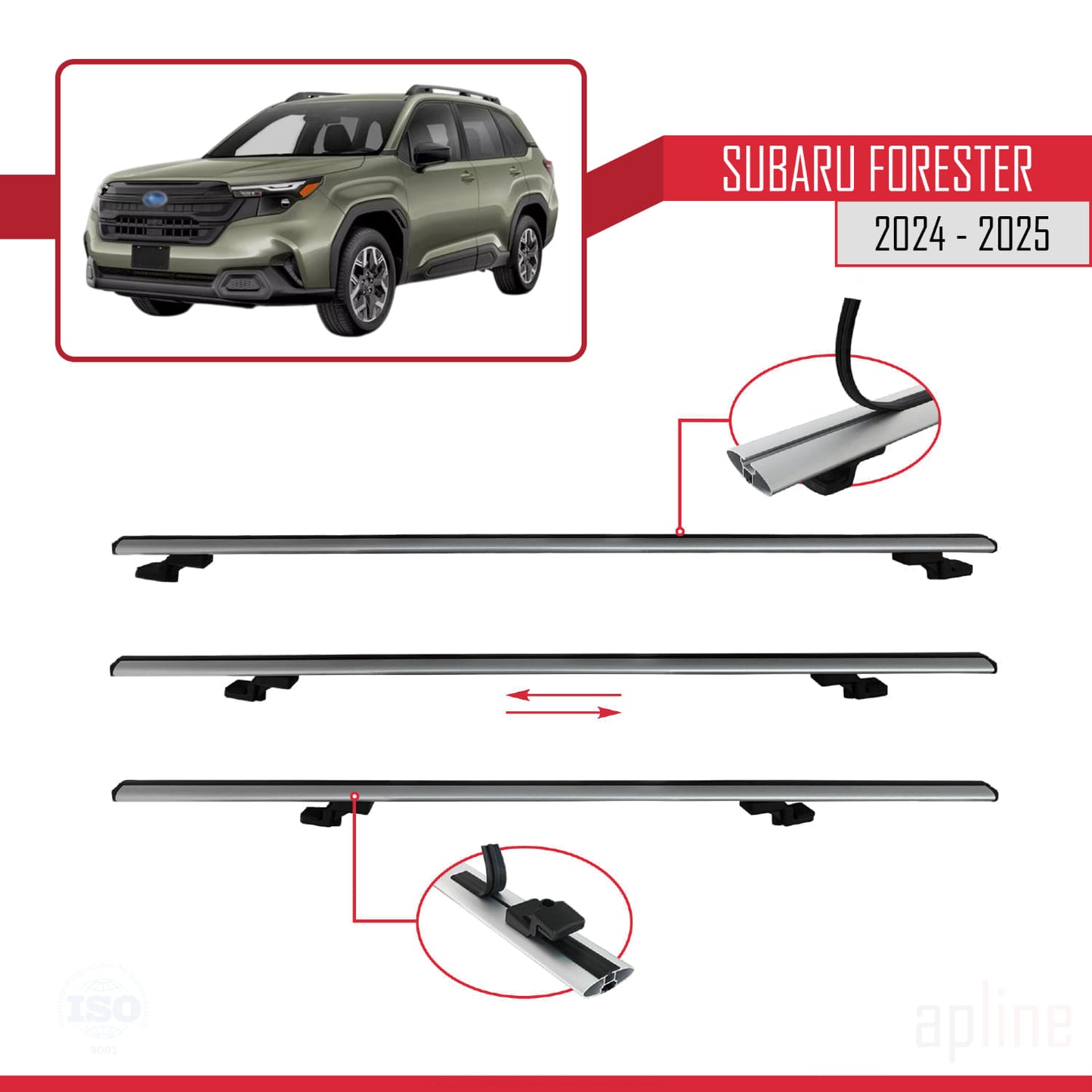 Compatible with Subaru Forester (Raised Roof) 2024-2025 BASIC Model Car Roof Rack Cross Bar Grey Aluminium 2 Bars