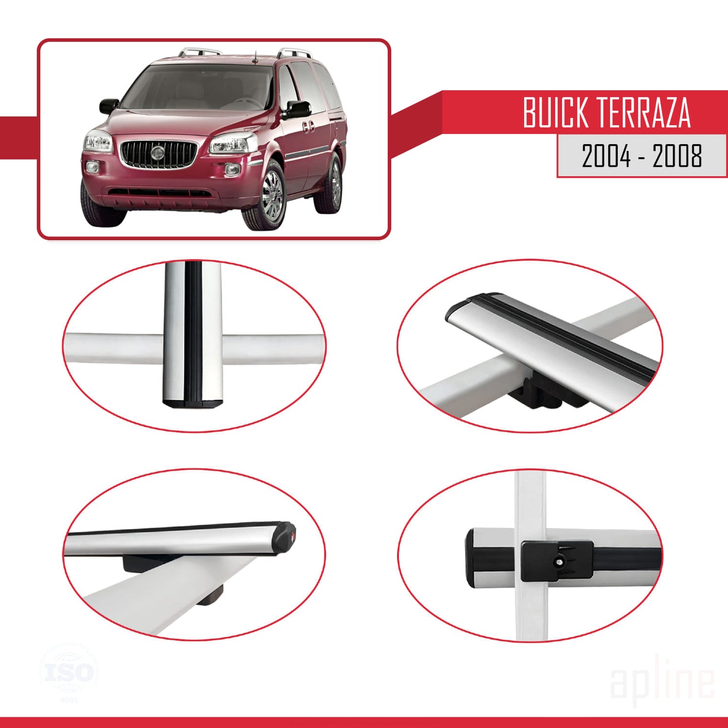 Kompatibel mit Buick Terraza CXL 2004-2008 BASIC Modell Dachreling Gepäckträger Graues Aluminium 3-Stangen