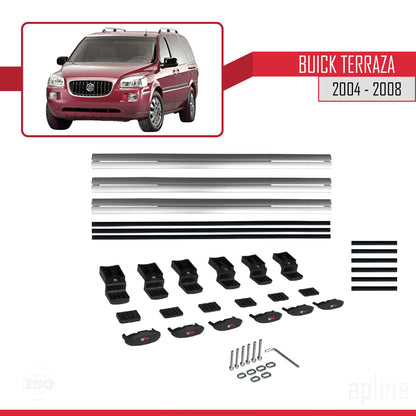 Kompatibel mit Buick Terraza CXL 2004-2008 BASIC Modell Dachreling Gepäckträger Graues Aluminium 3-Stangen