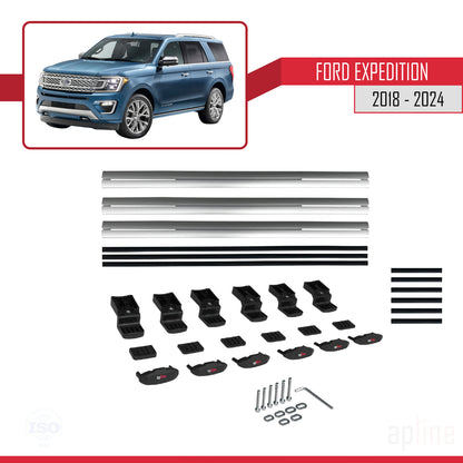 Compatible with Ford Expedition 2018-2024 BASIC Model Car Roof Rack Cross Bar Grey Aluminium 3 Bars