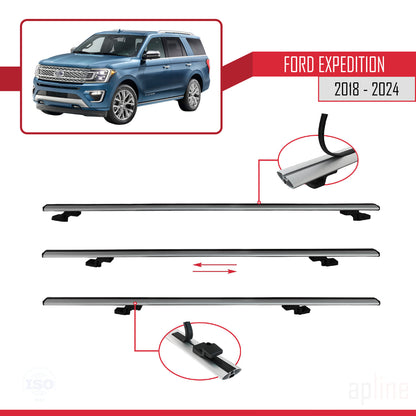 Compatible with Ford Expedition 2018-2024 BASIC Model Car Roof Rack Cross Bar Grey Aluminium 2 Bars