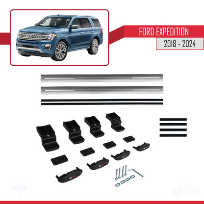Compatible with Ford Expedition 2018-2024 BASIC Model Car Roof Rack Cross Bar Grey Aluminium 2 Bars