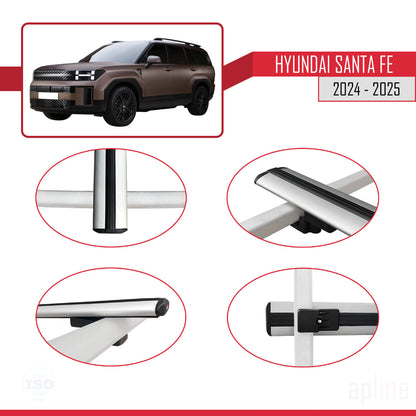 Compatible avec Hyundai Santa Fe 2024-2025 BASIC Model Barres de Toit Railing Porte-Bagages de Voiture Gris Aluminium 2 Barres