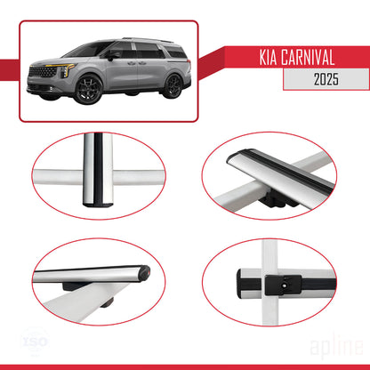 Compatible avec Kia Carnival 2025 BASIC Model Barres de Toit Railing Porte-Bagages de Voiture Gris Aluminium 3 Barres