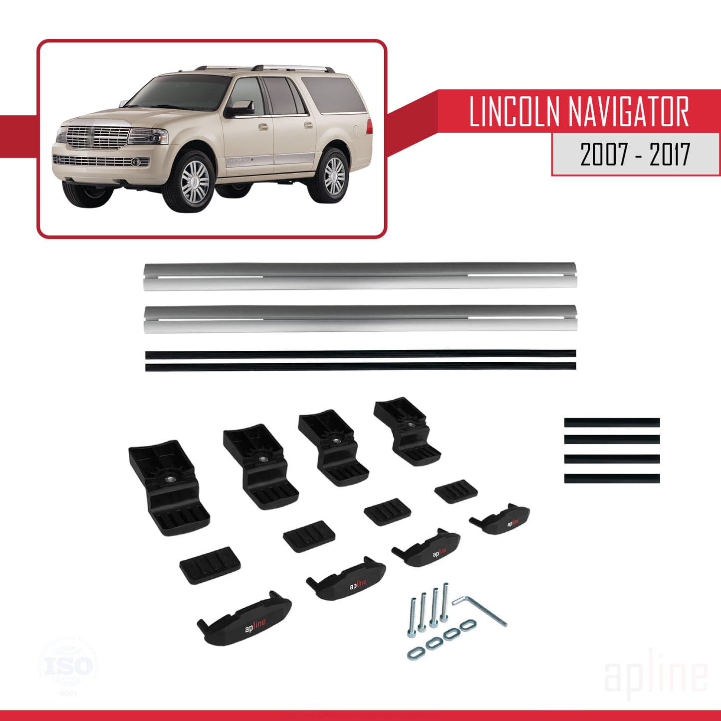 Compatible avec Lincoln Navigator 2007-2017 BASIC Model Barres de Toit Railing Porte-Bagages de Voiture Gris Aluminium 2 Barres