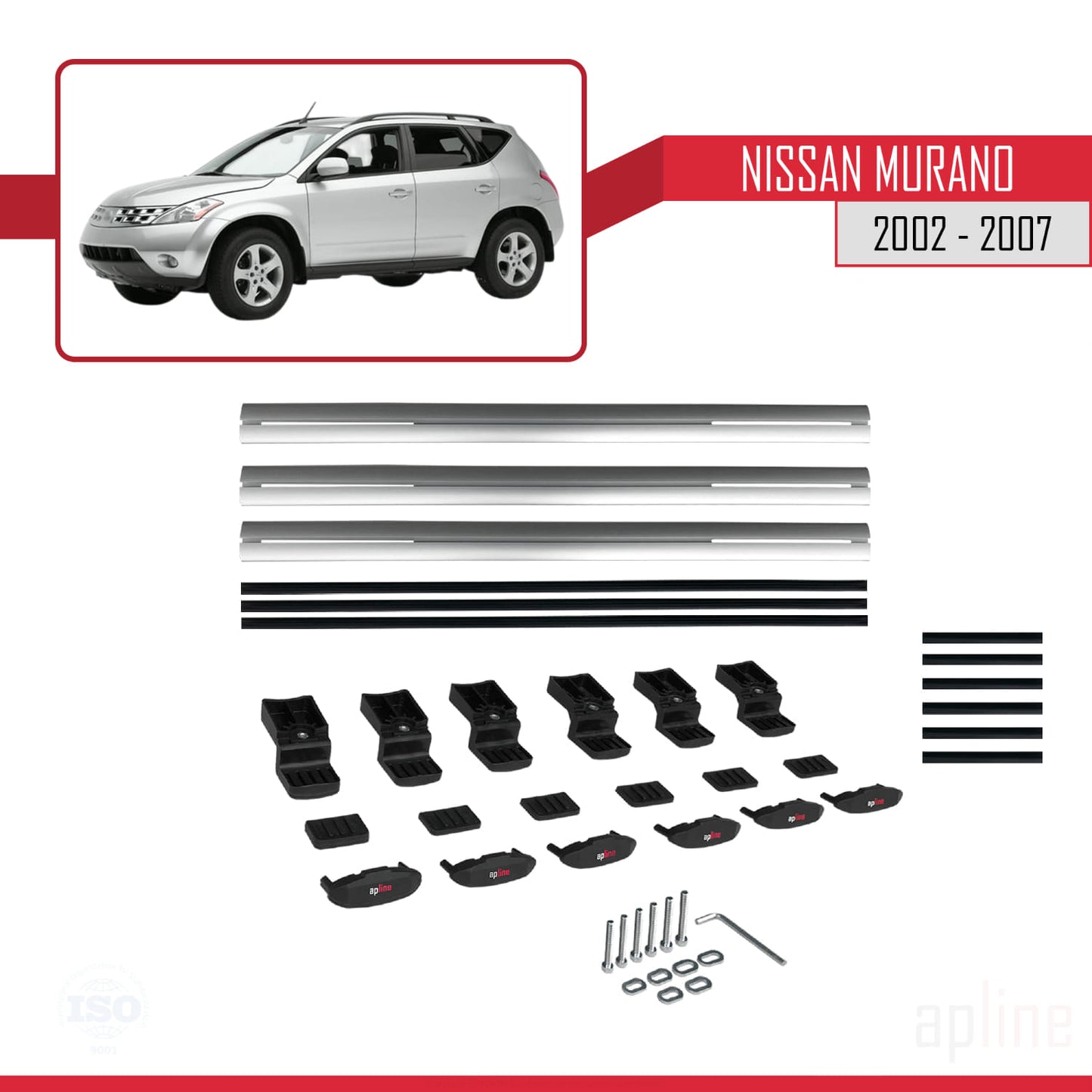 Compatible avec Nissan Murano 2002-2007 BASIC Model Barres de Toit Railing Porte-Bagages de Voiture Gris Aluminium 3 Barres