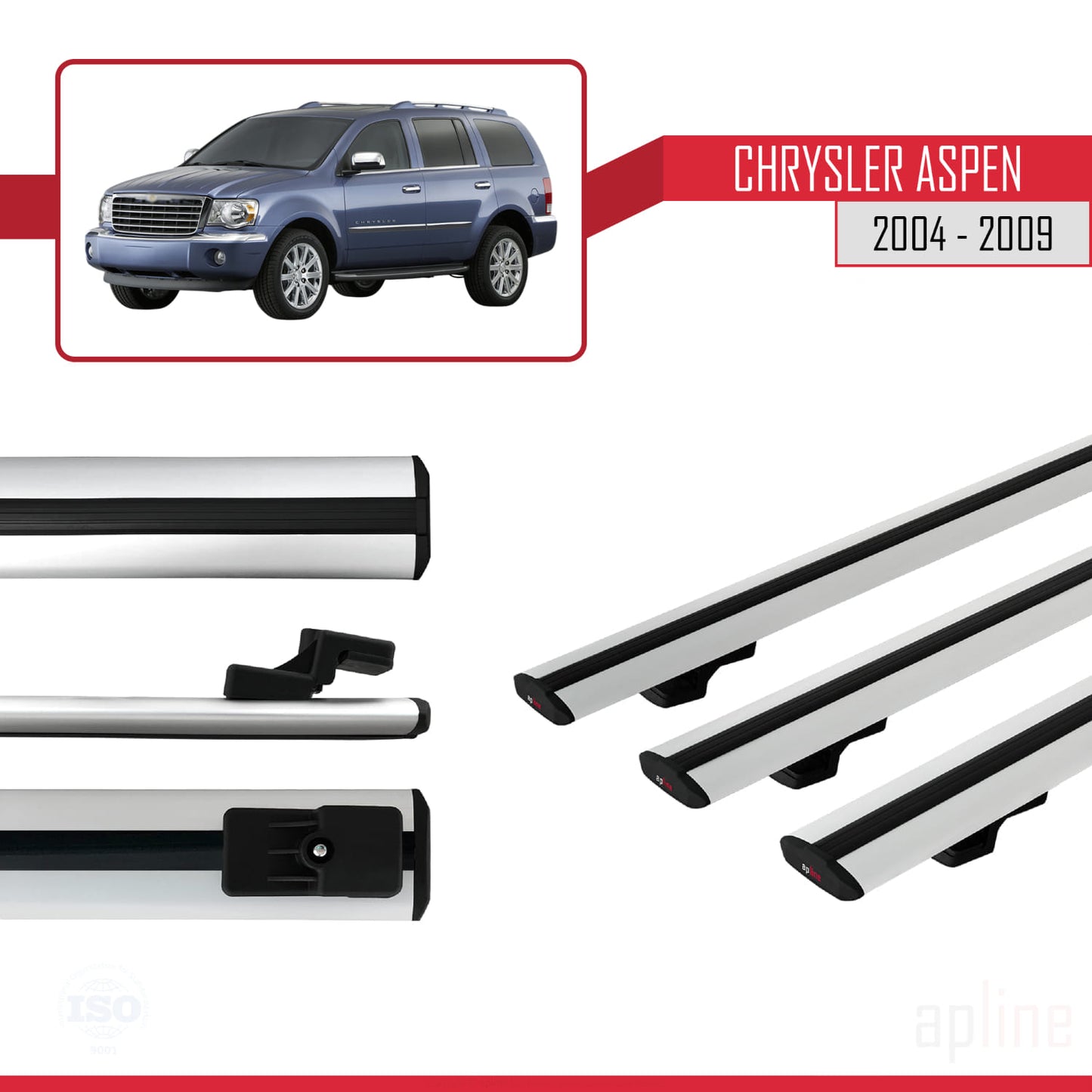 Kompatibel mit Chrysler Aspen 2004-2009 BASIC Model Relingträger Dachträger Auto Gepäckträger Grau Aluminium 3 Stangen