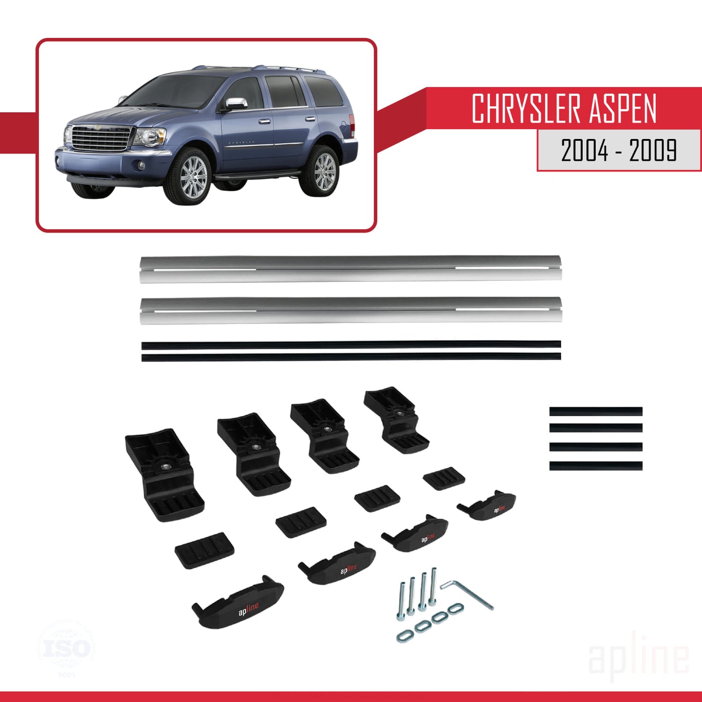 Compatible with Chrysler Aspen 2004-2009 BASIC Model Car Roof Rack Cross Bar Grey Aluminium 2 Bars