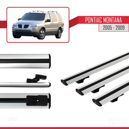 Compatible avec Pontiac Montana 2005-2009 BASIC Model Barres de Toit Railing Porte-Bagages de Voiture Gris Aluminium 3 Barres
