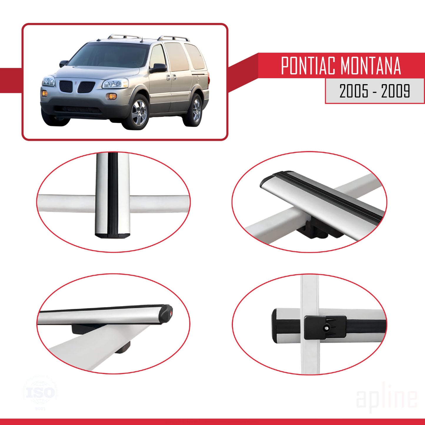 Compatible avec Pontiac Montana 2005-2009 BASIC Model Barres de Toit Railing Porte-Bagages de Voiture Gris Aluminium 3 Barres