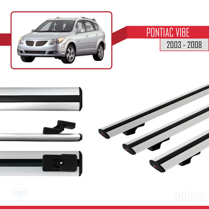 Compatible avec Pontiac Vibe 2003-2008 BASIC Model Barres de Toit Railing Porte-Bagages de Voiture Gris Aluminium 3 Barres