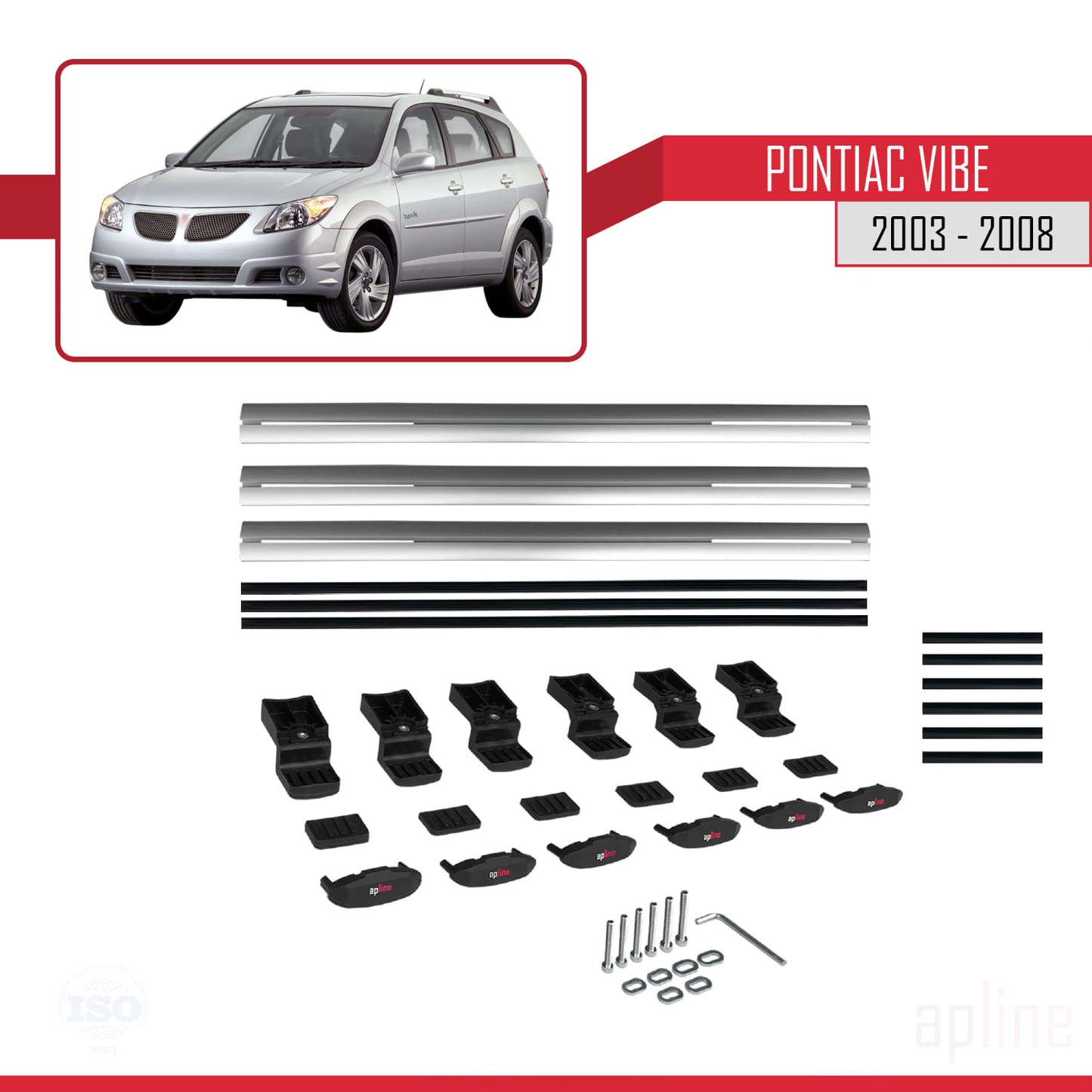 Compatible avec Pontiac Vibe 2003-2008 BASIC Model Barres de Toit Railing Porte-Bagages de Voiture Gris Aluminium 3 Barres