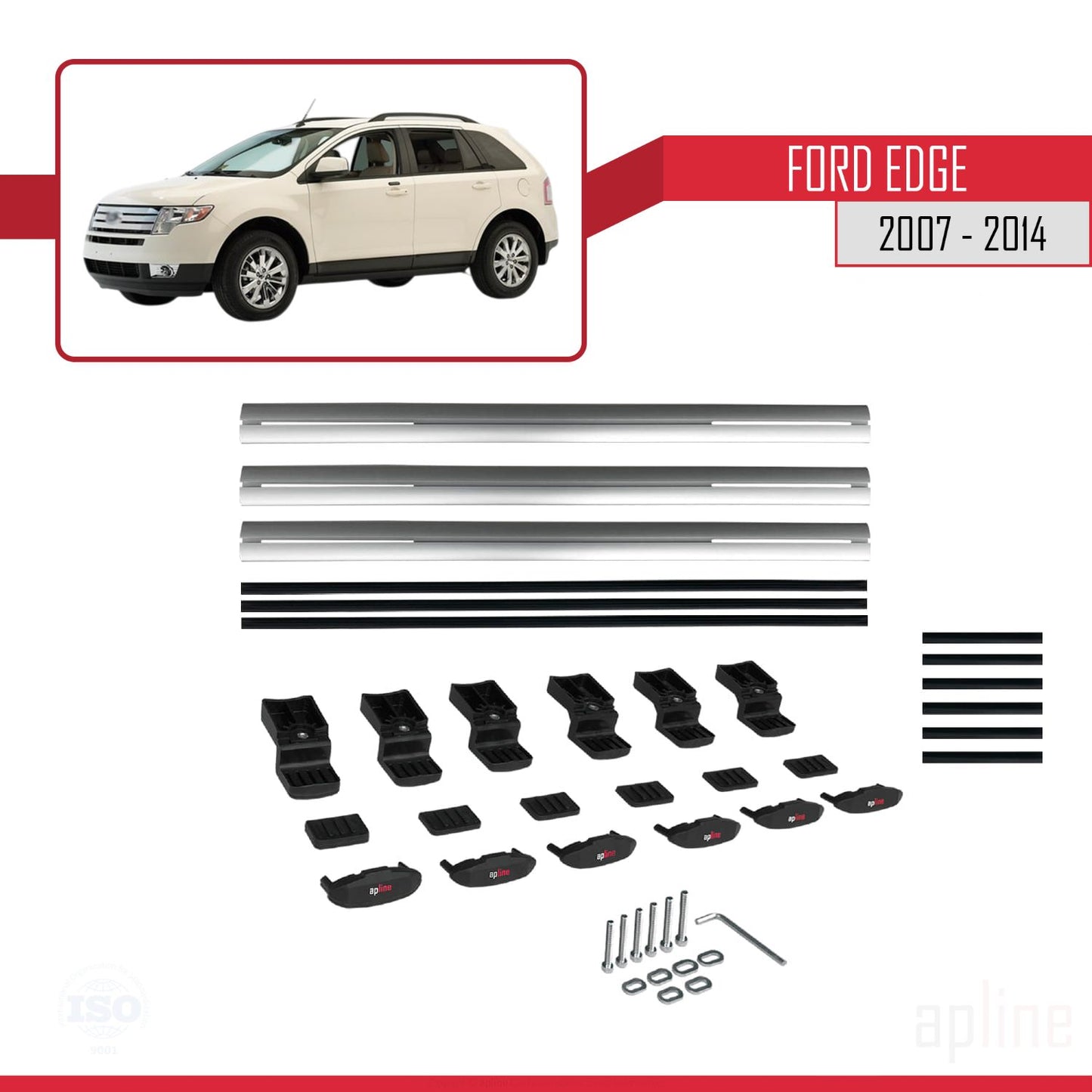 Compatible avec Ford Edge 2007-2014 BASIC Model Barres de Toit Railing Porte-Bagages de Voiture Gris Aluminium 3 Barres