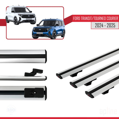 Compatible avec Ford Transit/Tourneo Courier 2024-2025 BASIC Model Barres de Toit Railing Porte-Bagages de Voiture Gris Aluminium 3 Barres