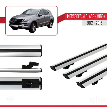Compatible avec Mercedes M Class 3 (W166) Pre-Facelift 2012-2015 BASIC Model Barres de Toit Railing Porte-Bagages de Voiture Gris Aluminium 3 Barres