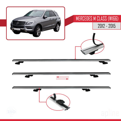 Compatible avec Mercedes M Class 3 (W166) Pre-Facelift 2012-2015 BASIC Model Barres de Toit Railing Porte-Bagages de Voiture Gris Aluminium 3 Barres