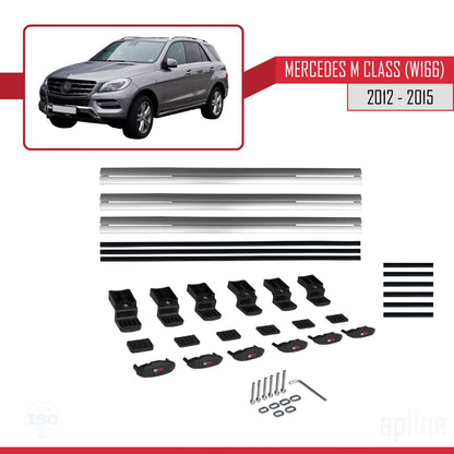 Compatible avec Mercedes M Class 3 (W166) Pre-Facelift 2012-2015 BASIC Model Barres de Toit Railing Porte-Bagages de Voiture Gris Aluminium 3 Barres
